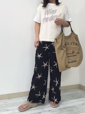「アイテム（ビーチサンダル）」を使った、kama555さん（レディース・156cm）の夏コーディネート