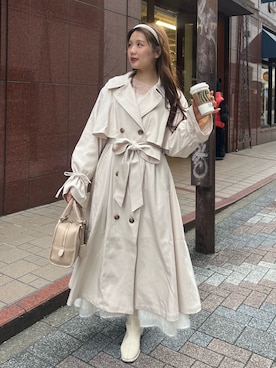 「one after another NICE CLAUP（ワンアフターアナザーナイスクラップ）のアイテム（トレンチコート）」を使った、yuiさん（レディース・157cm）の冬コーディネート