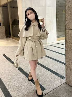 「ケープコート」｜「アイテム（トレンチコート）」を使った、yuiさん（レディース・157cm）の冬コーディネート
