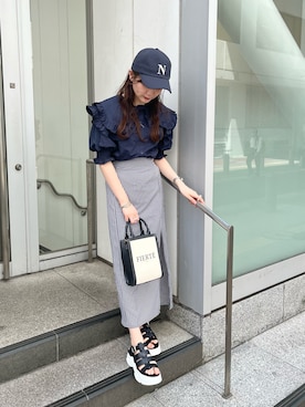 「one after another NICE CLAUP（ワンアフターアナザーナイスクラップ）のスニーカー底グルカサンダル（サンダル）」を使った、yuiさん（レディース・157cm）の春コーディネート