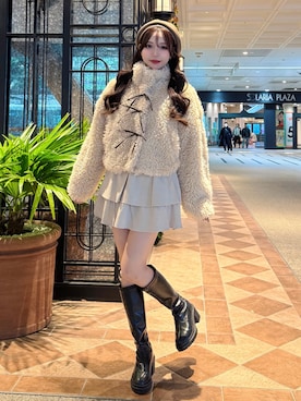 「アイテム（ハンチング/ベレー帽）」を使った、naoさん（レディース・159cm）の冬コーディネート