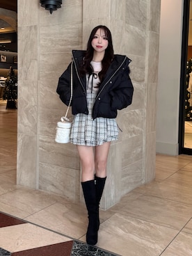 「ガーリーコーデ」｜「アイテム（ジャケット/アウター）」を使った、naoさん（レディース・159cm）の冬コーディネート