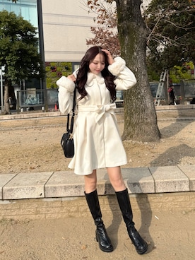 「アイテム（その他アウター、ホワイト系）」を使った、naoさん（レディース・159cm）の冬コーディネート