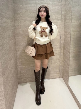 「アイテム（ハンチング/ベレー帽）」を使った、naoさん（レディース・159cm）の秋コーディネート