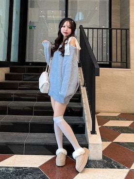 「アイテム（チュニック）」を使った、naoさん（レディース・159cm）の冬コーディネート