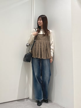 「アイテム（ボストンバッグ、グリーン系）」を使った、natsukaさん（レディース・160cm）の秋コーディネート