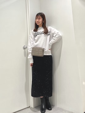 「nano・universe」｜「アイテム（スウェット）」を使った、natsukaさん（レディース・160cm）の冬コーディネート