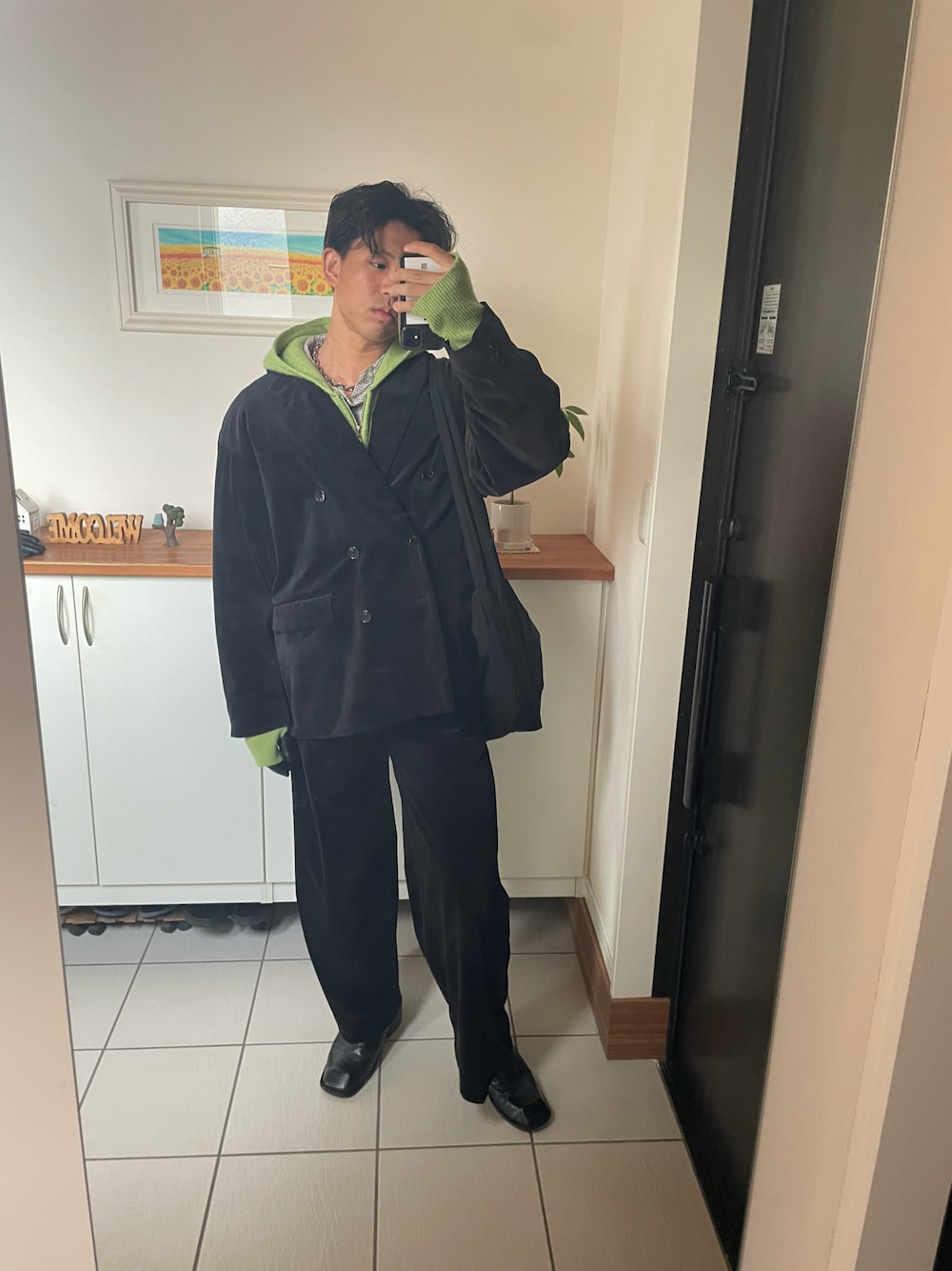 Oversize 6B velvet tailored jacket/オーバーサイズ6ボタンベルベット