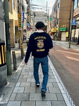 「FFAのアイテム（その他アウター、ブルー系）」を使った、さぶろうさん（メンズ・176cm）の春コーディネート