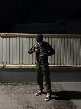 「ハンチングのアイテム（ハンチング/ベレー帽、ブラック系）」を使った、さぶろうさん（メンズ・176cm）の春コーディネート