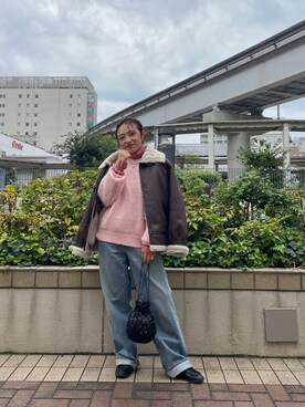 「Ungrid（アングリッド）のアイテム（ムートンコート）」を使った、鈴木悠花さん（レディース・151cm）の秋コーディネート