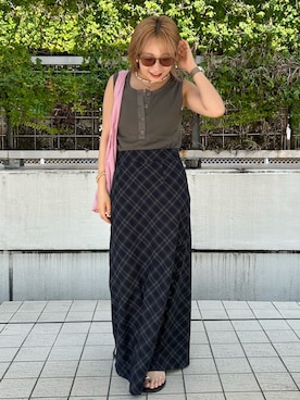 「Ungrid（アングリッド）のアイテム（トートバッグ）」を使った、鈴木悠花さん（レディース・151cm）の夏コーディネート