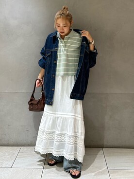 「Ungrid（アングリッド）のアイテム（ポロシャツ）」を使った、鈴木悠花さん（レディース・151cm）の夏コーディネート
