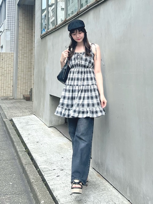 チェック柄ミニキャミティアードワンピース（ワンピース