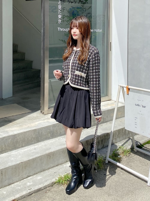 ショート丈ツイードニットカーディガン／A（カーディガン/ボレロ