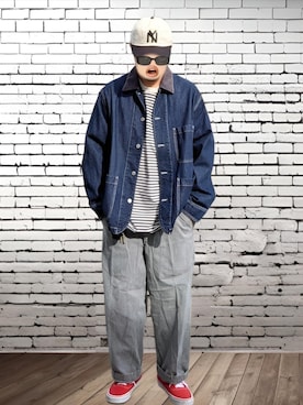 「アイテム（カバーオール）」を使った、BATSUさん（メンズ・171cm）の秋コーディネート