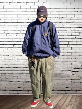 「アイテム（ナイロンジャケット）」を使った、BATSUさん（メンズ・171cm）の春コーディネート