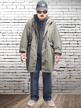 「アイテム（ライダースジャケット）」を使った、BATSUさん（メンズ・171cm）の冬コーディネート