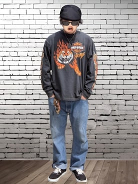 「KANGOL（カンゴール）のアイテム（帽子）」を使った、BATSUさん（メンズ・171cm）の春コーディネート