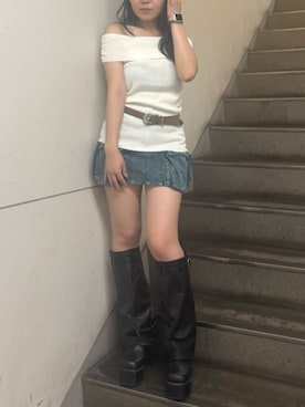 「アイテム（ニット/セーター）」を使った、黒石夏帆さん（レディース・155cm）の夏コーディネート