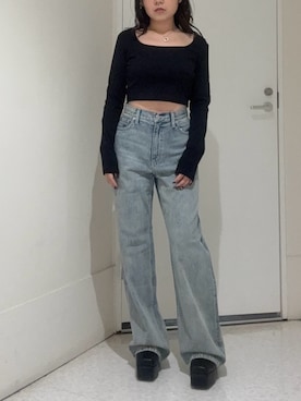 「ハイウエストデニム」｜黒石夏帆さん（レディース・155cm）の秋コーディネート