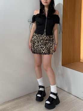 「オフショルブラウス」｜黒石夏帆さん（レディース・155cm）の夏コーディネート