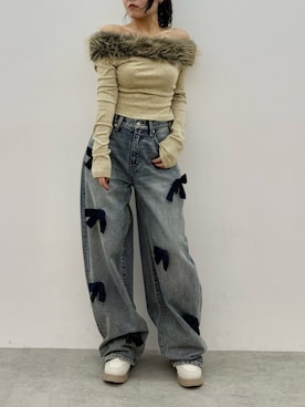 「EVRIS（エヴリス）のアイテム（トップス）」を使った、黒石夏帆さん（レディース・155cm）の秋コーディネート