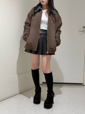 「厚底ブーツ」｜「アイテム（ブルゾン）」を使った、黒石夏帆さん（レディース・155cm）の秋コーディネート