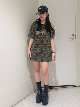 「EVRIS（エヴリス）のアイテム（帽子）」を使った、黒石夏帆さん（レディース・155cm）の春コーディネート