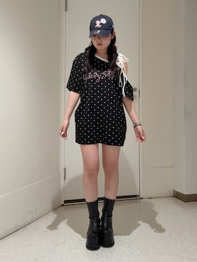 「EVRIS（エヴリス）のアイテム（帽子）」を使った、黒石夏帆さん（レディース・155cm）の春コーディネート