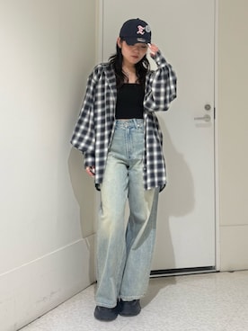 「EVRIS（エヴリス）のアイテム（帽子）」を使った、黒石夏帆さん（レディース・155cm）の春コーディネート