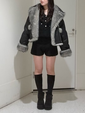 「アイテム（つなぎ/オールインワン）」を使った、黒石夏帆さん（レディース・155cm）の冬コーディネート