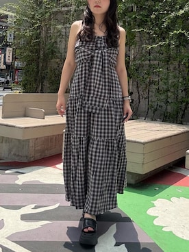 「チェックワンピース」｜黒石夏帆さん（レディース・155cm）の夏コーディネート
