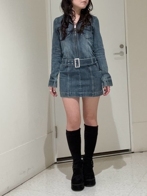 ストレッチデニムシャツミニワンピース