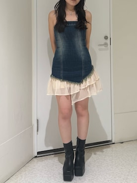 「アイテム（ブーツ）」を使った、黒石夏帆さん（レディース・155cm）の夏コーディネート
