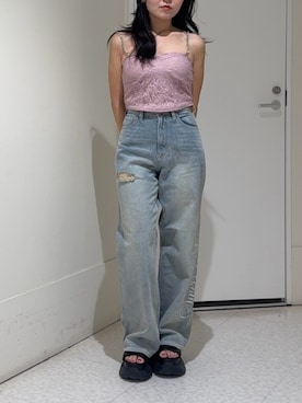 「EVRIS（エヴリス）のアイテム（パンツ）」を使った、黒石夏帆さん（レディース・155cm）の夏コーディネート