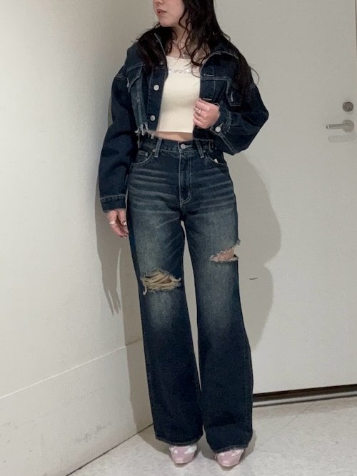 カットアウトハイウエストワイドデニムパンツ【セットアップ着用可能】