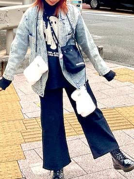 「ブーツコーデ」｜「アイテム（デニムジャケット）」を使った、saooffiさん（レディース・154cm）の冬コーディネート