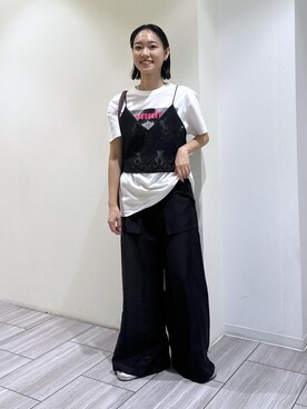 「ADAM ET ROPE'（アダムエロペ）のレースキャミ（キャミソール）」を使った、ANNAさん（レディース・156cm）の夏コーディネート