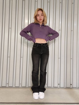 「クロップドトップス」｜「アイテム（ブルゾン）」を使った、MIさん（レディース・153cm）の秋コーディネート