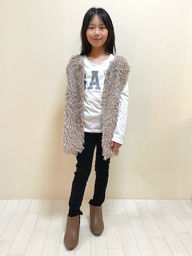 「アイテム（ブーツ、ブラウン系）」を使った、erieriさん（キッズ・134cm）の秋コーディネート