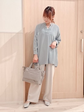 「アイテム（チュニック、グリーン系）」を使った、モカさん（レディース・162cm）の春コーディネート
