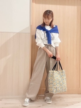 「SHOO・LA・RUE（シューラルー）の【綿100％/S-LL/プチプラ】選べる3柄 プリントアソートロンT（Tシャツ/カットソー、ホワイト系）」を使った、モカさん（レディース・162cm）の春コーディネート