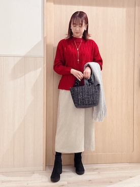 「アイテム（トートバッグ）」を使った、モカさん（レディース・162cm）の冬コーディネート