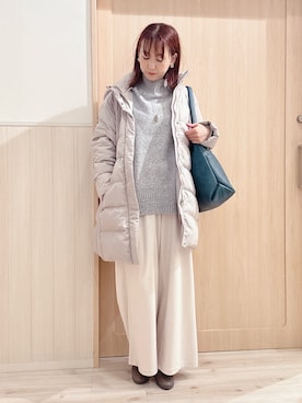 「DRESKIP（ドレスキップ）の【着丈選べる】あったかもちもちワイドパンツ（その他パンツ）」を使った、モカさん（レディース・162cm）の冬コーディネート