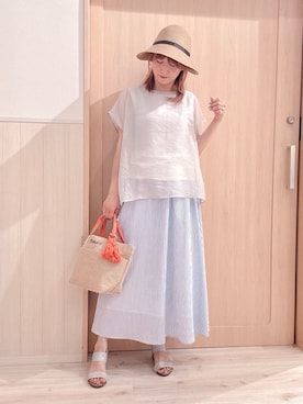「アイテム（ハット、イエロー系）」を使った、モカさん（レディース・162cm）の夏コーディネート