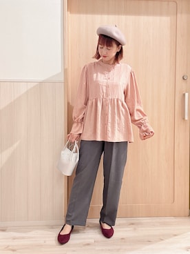 「アイテム（ハンチング/ベレー帽）」を使った、モカさん（レディース・162cm）の秋コーディネート