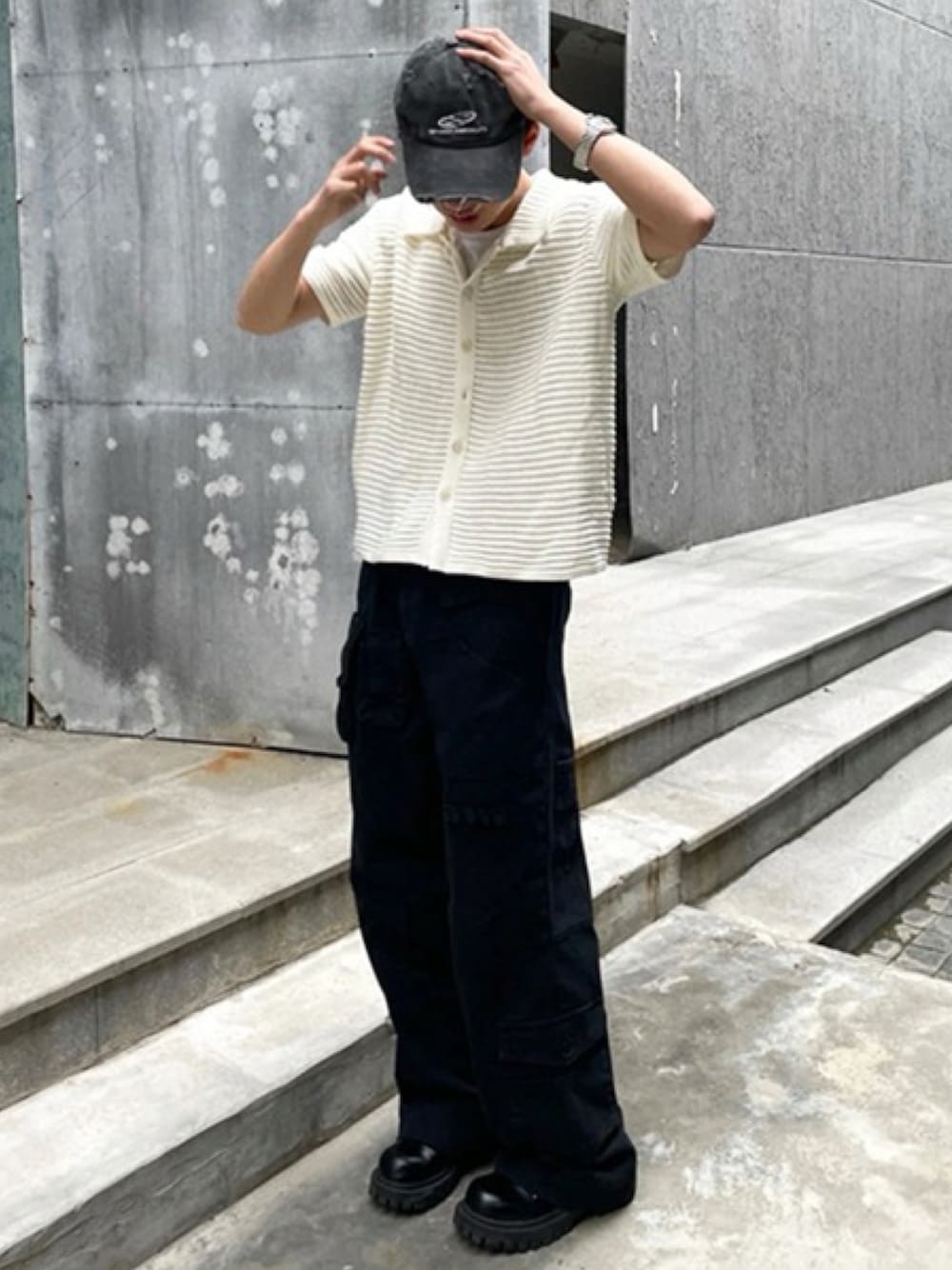 NOWLEさんの「【NOWLE】ウォッシュド コットン ダメージ キャップ（NOWLE）」を使ったコーディネートの1枚目の写真