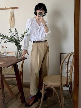 「NOWLE（ノウル）のアイテム」を使った、NOWLEさん（メンズ・175cm）の春コーディネート