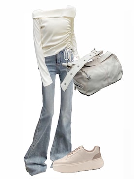 「GU（ジーユー）のアイテム（スニーカー）」を使った、ju08riさん（レディース・160cm）の秋コーディネート